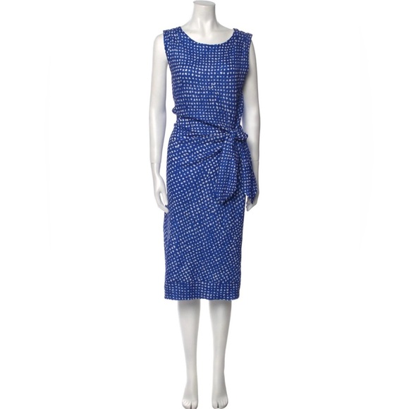 ADOLFO DOMINGUEZ Blue Polka Dot Sleeveless Dress / Size 36 or US 6 / - Picture 1 of 6